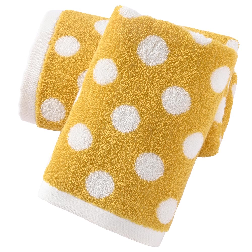 sense gnosis Polka Dot Pattern Yellow Hand Towels Set of 2 100% Cotton Decorative Hand Towels for Bathroom 13 x 29 Inch