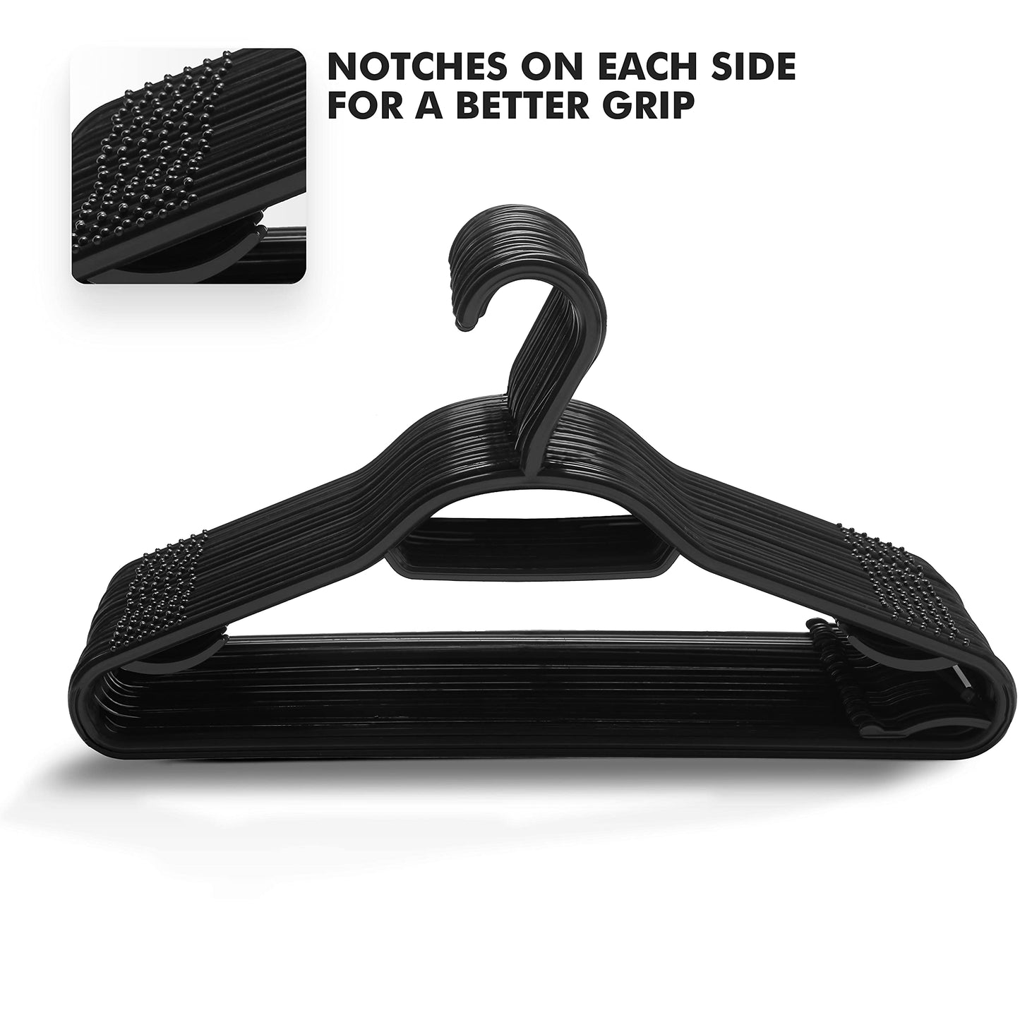 KEPLIN 60 Pack 5-in-1 Clothes Hangers – Adult Plastic Coat Hangers for Wardrobe – Space Saving Storage Organiser Hangers with Tie Bar, Strap Hooks