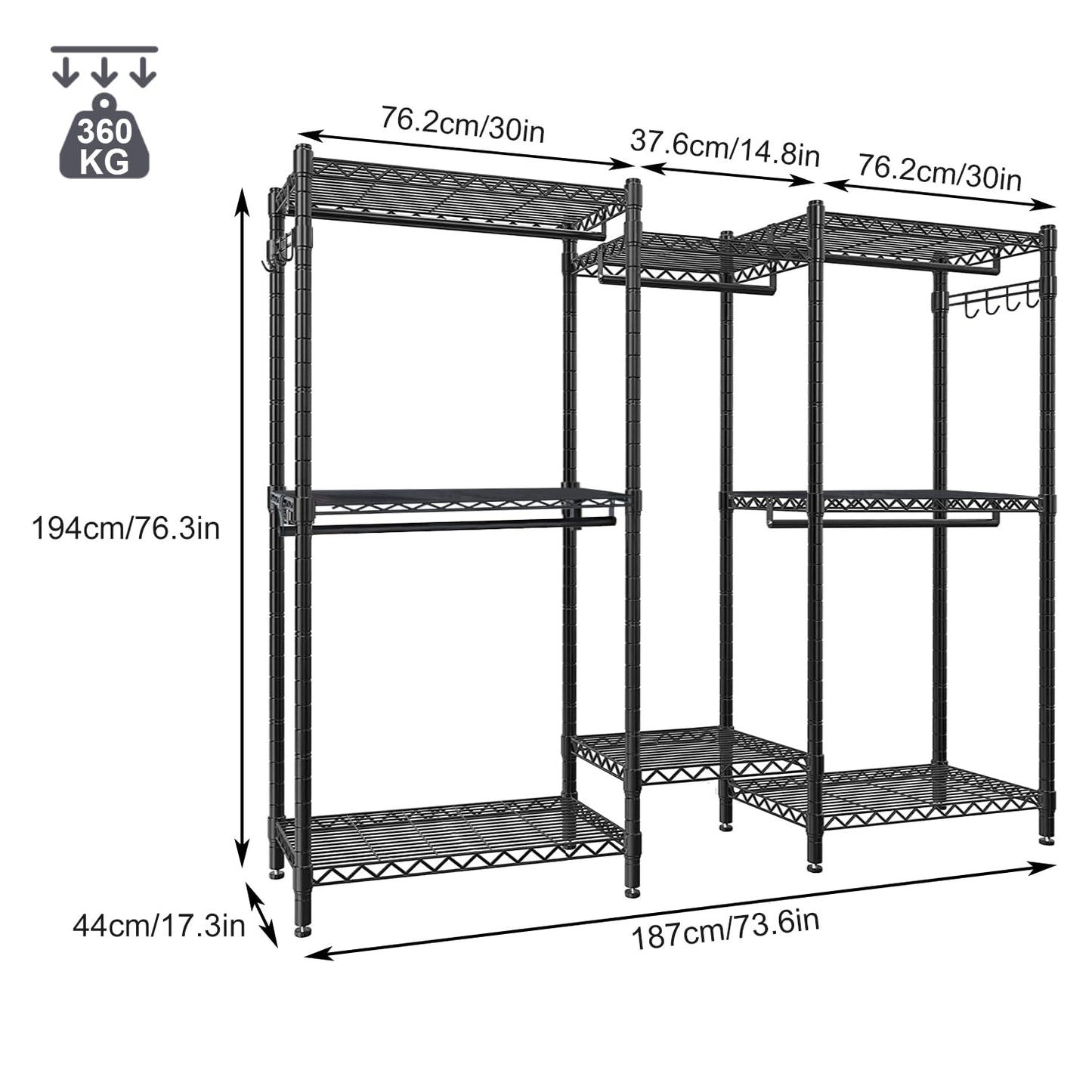 FTEYUET Clothes Rail, Clothing Rails for Hanging Clothes, Metal Clothing Rack Heavy Duty Garment Rack Freestanding Closet Wardrobe Racks for Hanging