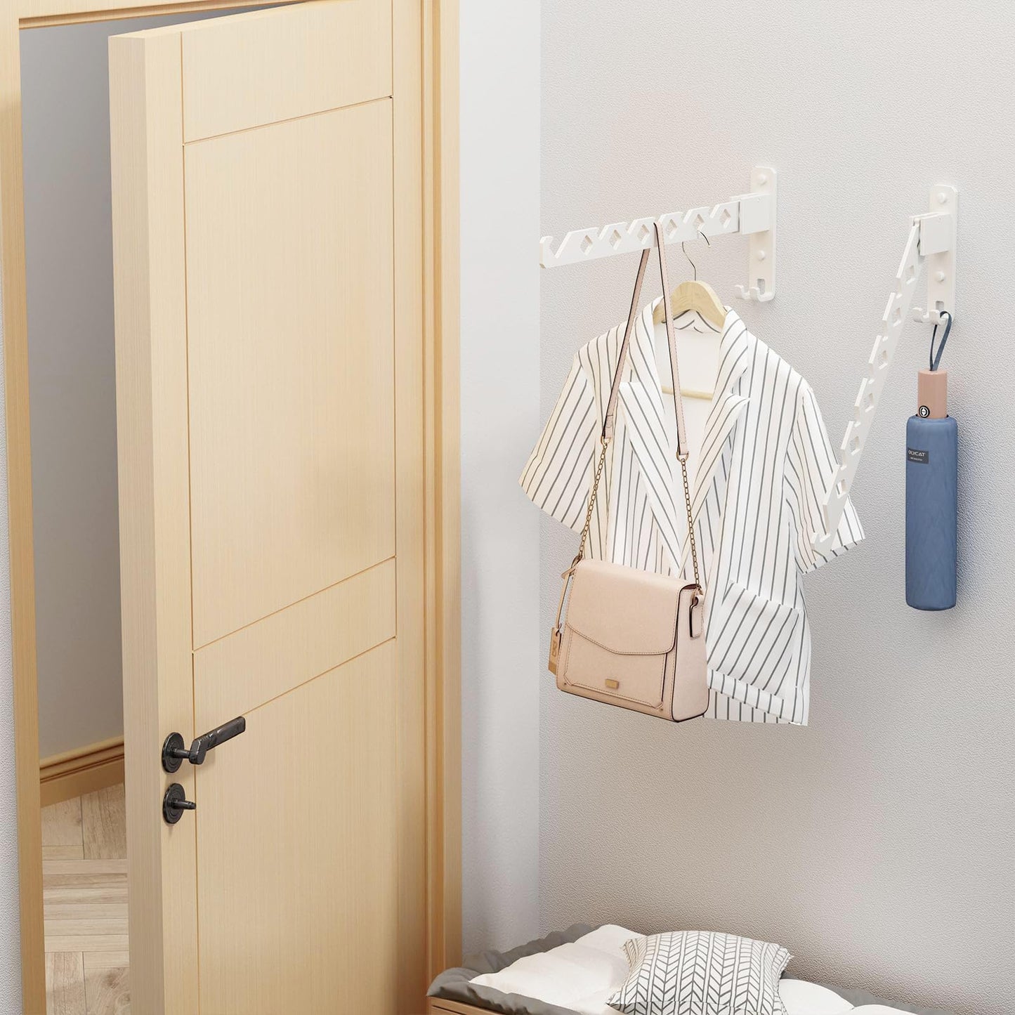 dancrul Wall Mounted Clothes Drying Rack,Wall Clothes Hanger Hook for Laundry Room,Over The Door Clothes Hanger Foldable,Wall Clothes Rack