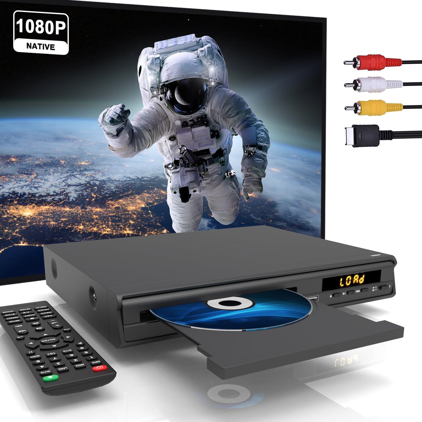 DVD Player HDMI for TV, 1080P Home DVD Players with Microphone Input for karaoke, All Regions Free, Breakpoint Memory, USB Input, Support NTSC/PAL