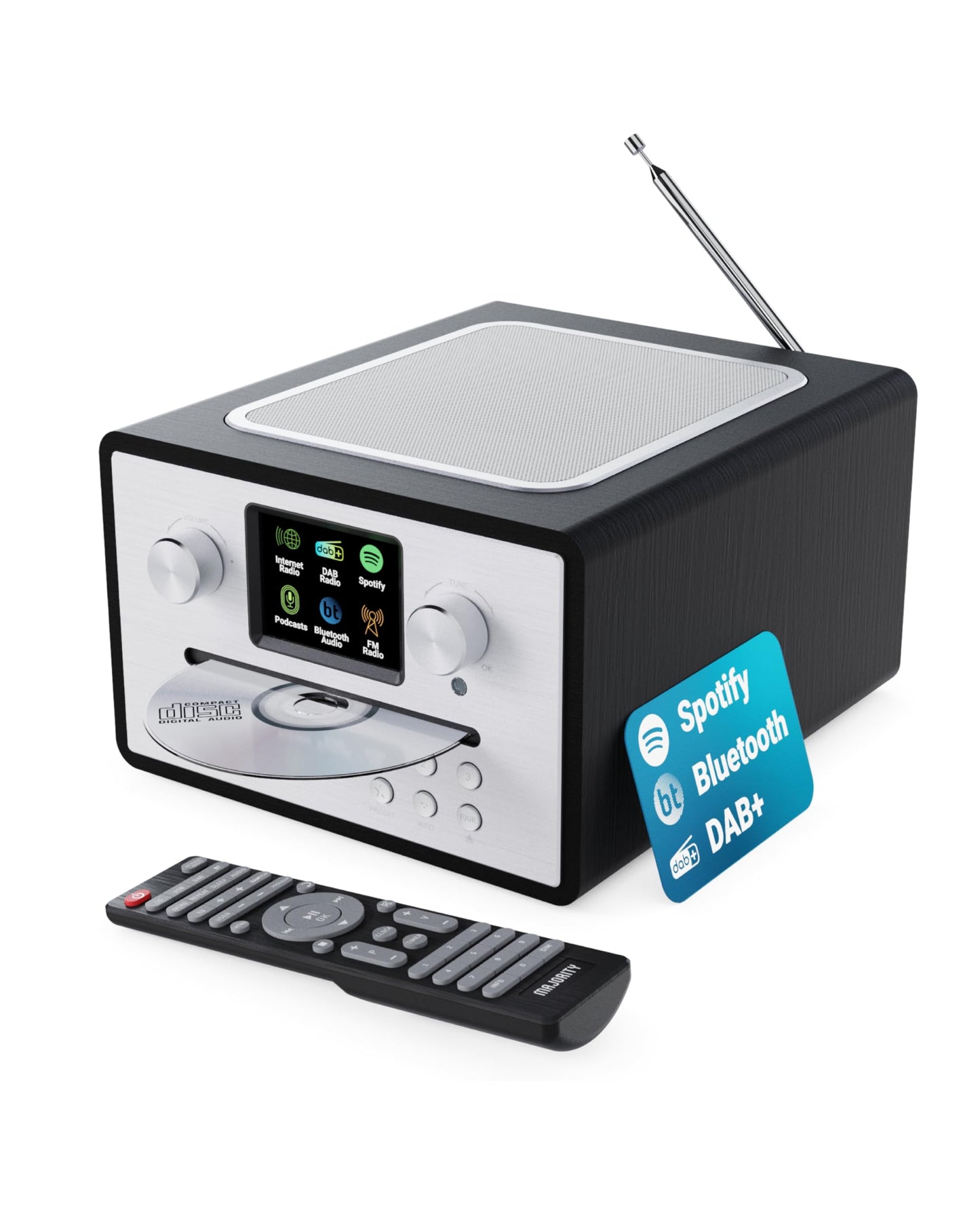 Internet Radio CD Player with DAB+ | Bluetooth, Spotify Connect, Podcasts | FM Radio, Dual Alarm, 90 Presets | Custom EQ Settings | Full Colour LED