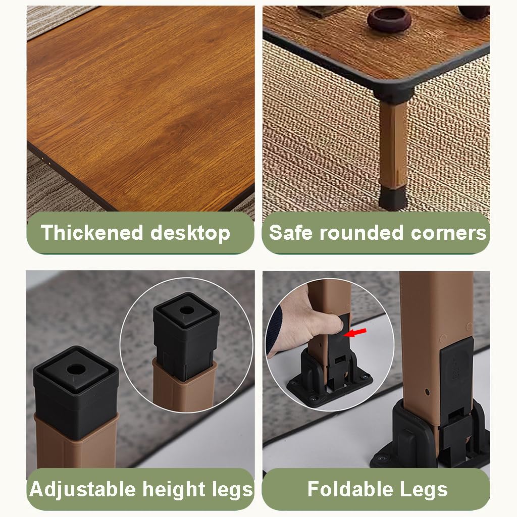 WIKLMOTH Multifunctional Folding Japanese-Style Tea Coffee Table, Low Dining Table, Small Desk