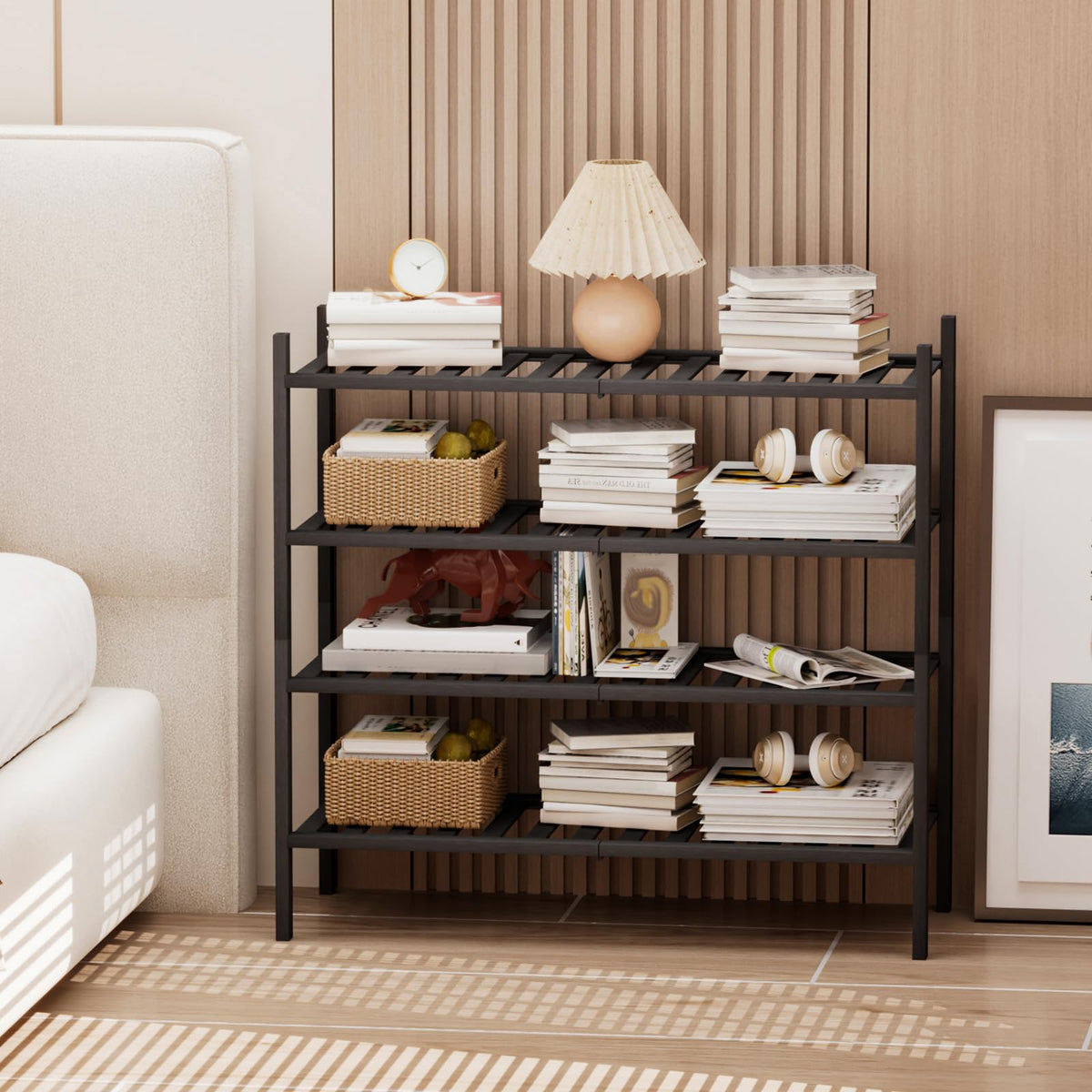 Kitsanery Bamboo Shoe Rack Space-Saving, Shoe Rack with 4 Levels, Shoe Shelf for Hallway, Living Room, Bedroom