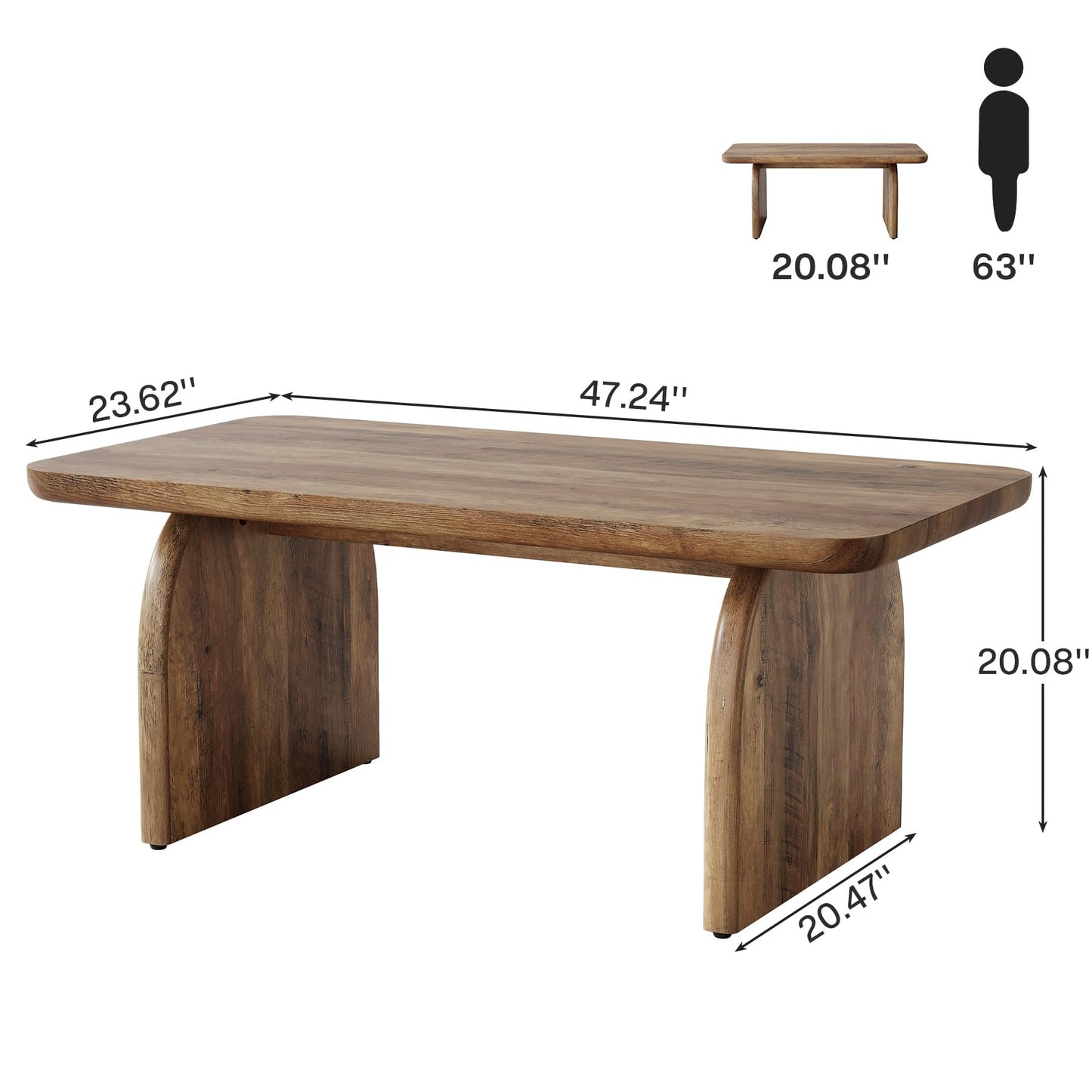 Tribesigns Rectangle Coffee Table, 47-Inch Wood Rectangular Living Room Table, Farmhouse Accent Center Table Low Cocktail Tea Table with Sturdy Base
