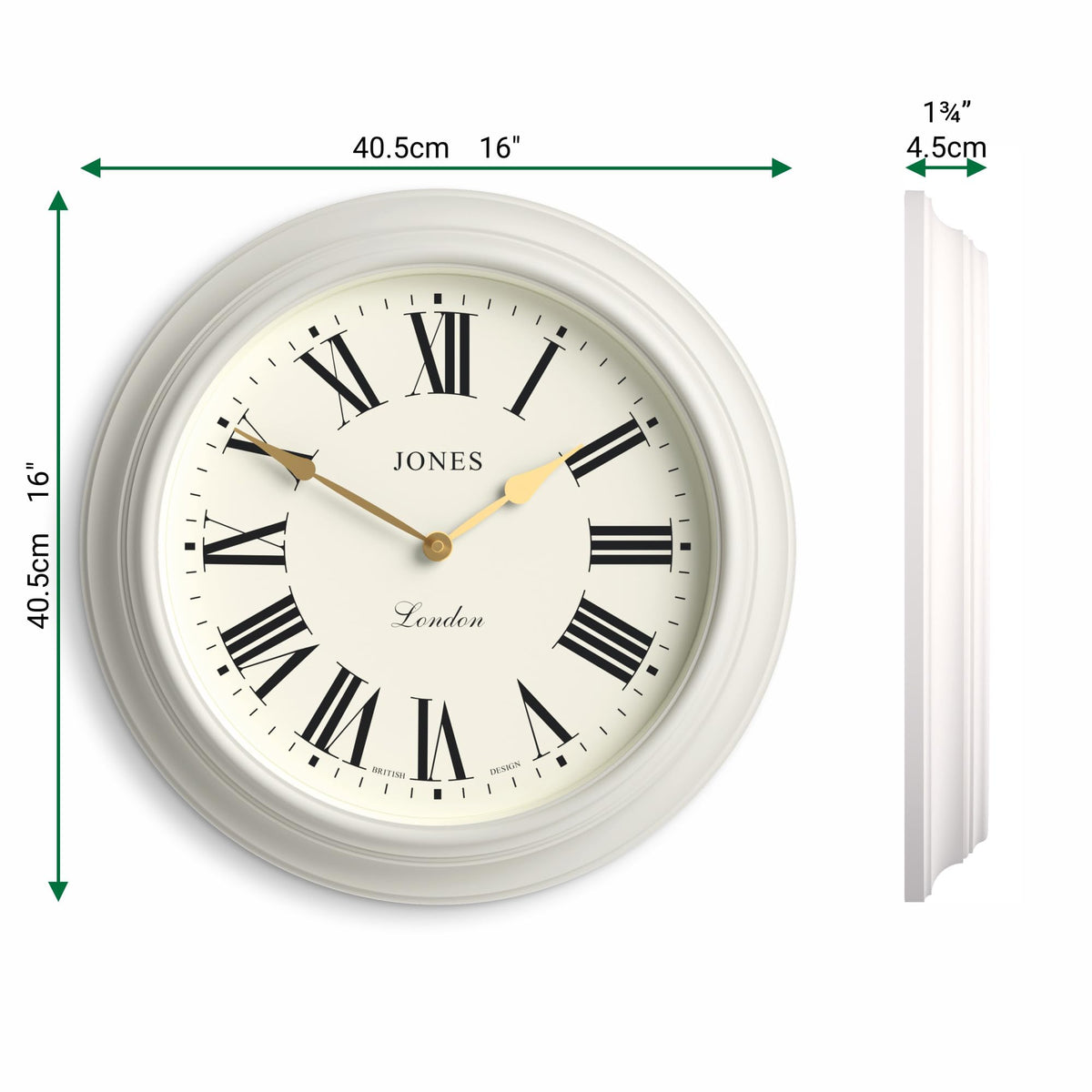 Jones Clocks Supper Club wall clock | Large classic round clock | 40cm | Very pale grey | Roman numerals |Traditional design ideal for kitchen or