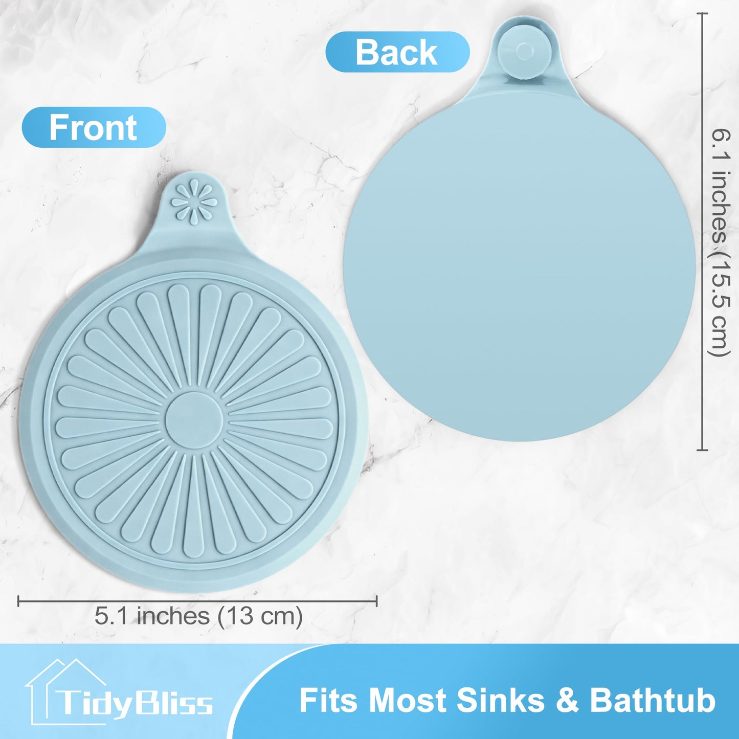 TidyBliss Bathtub Drain Stopper Plug 4 Pack, Silicone Bath Tub Flat Suction Cover for Stopping Water Hair from Shower Sink Bathroom Accessories