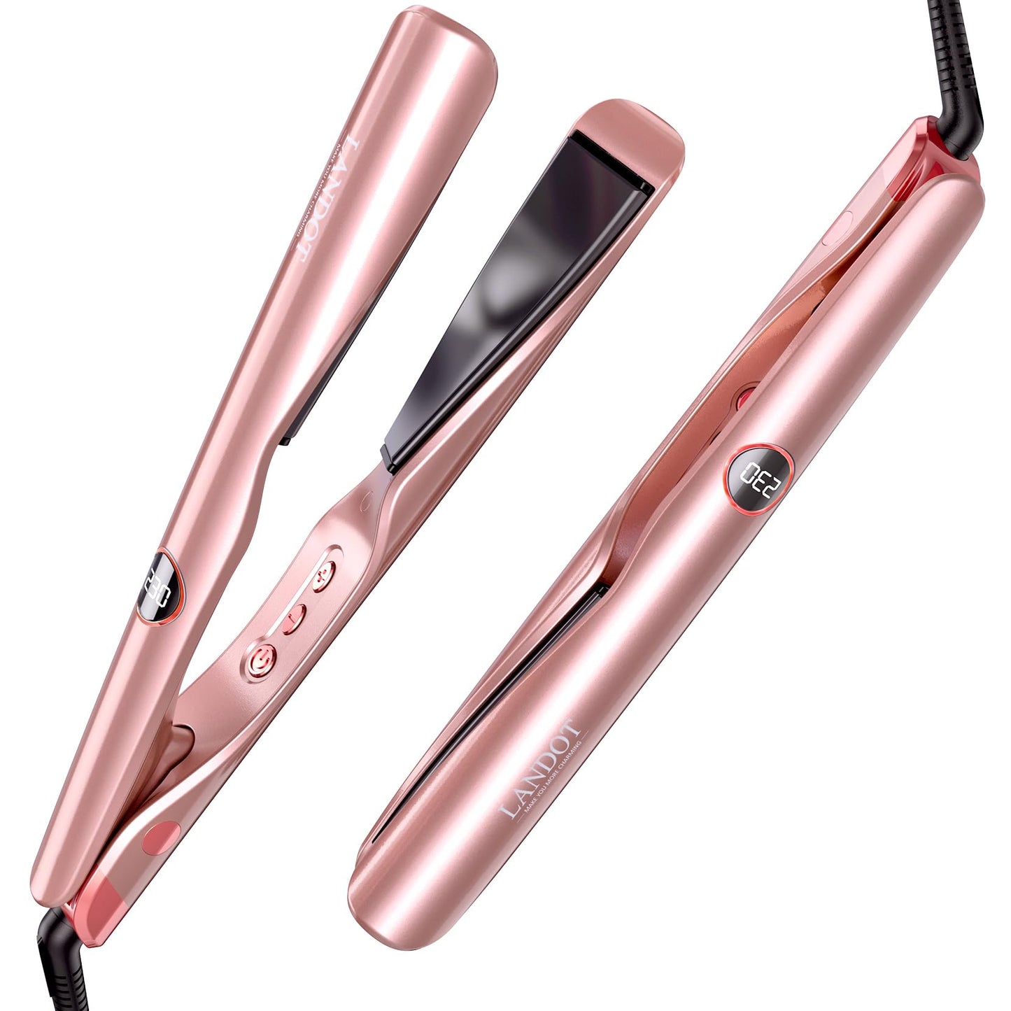 LANDOT 2-in-1 Hair Straightener and Curler for Women - Twisted Flat Curling Iron for Sleek Straight Hair, Voluminous Curls & Natural Waves, Ceramic