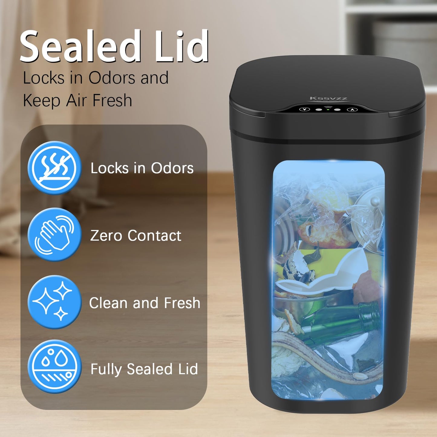 Kssvzz 2 Pack Sensor Bins with Lid, 2.5 Gallon/10 L Bathroom Electric Bin, Slim Smart Trash Can, Narrow Waterproof Automatic Bin for Bedroom, Living