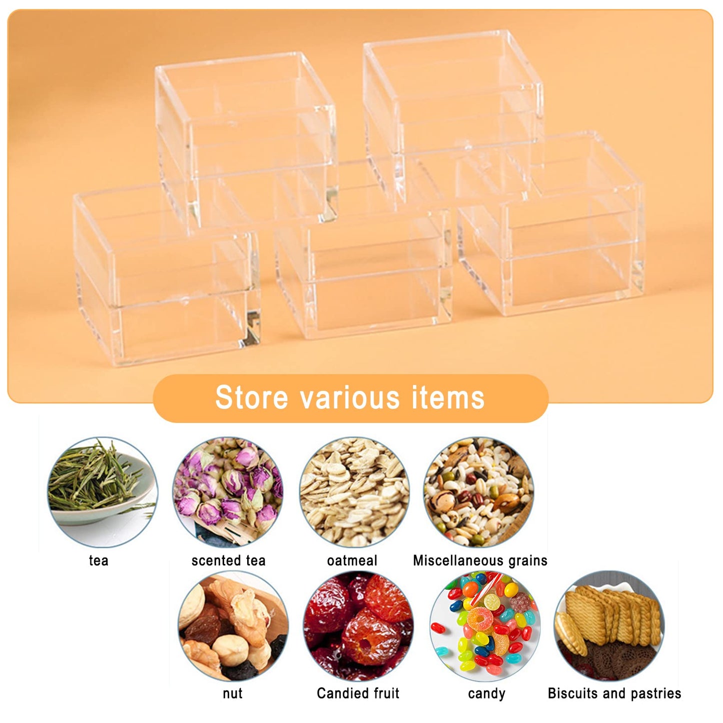 Lomgwumy Acrylic Box with Lid Small, Pack of 4, Durable, with Lid, Acrylic Square Container is Suitable for Storing Candy, Small Accessories