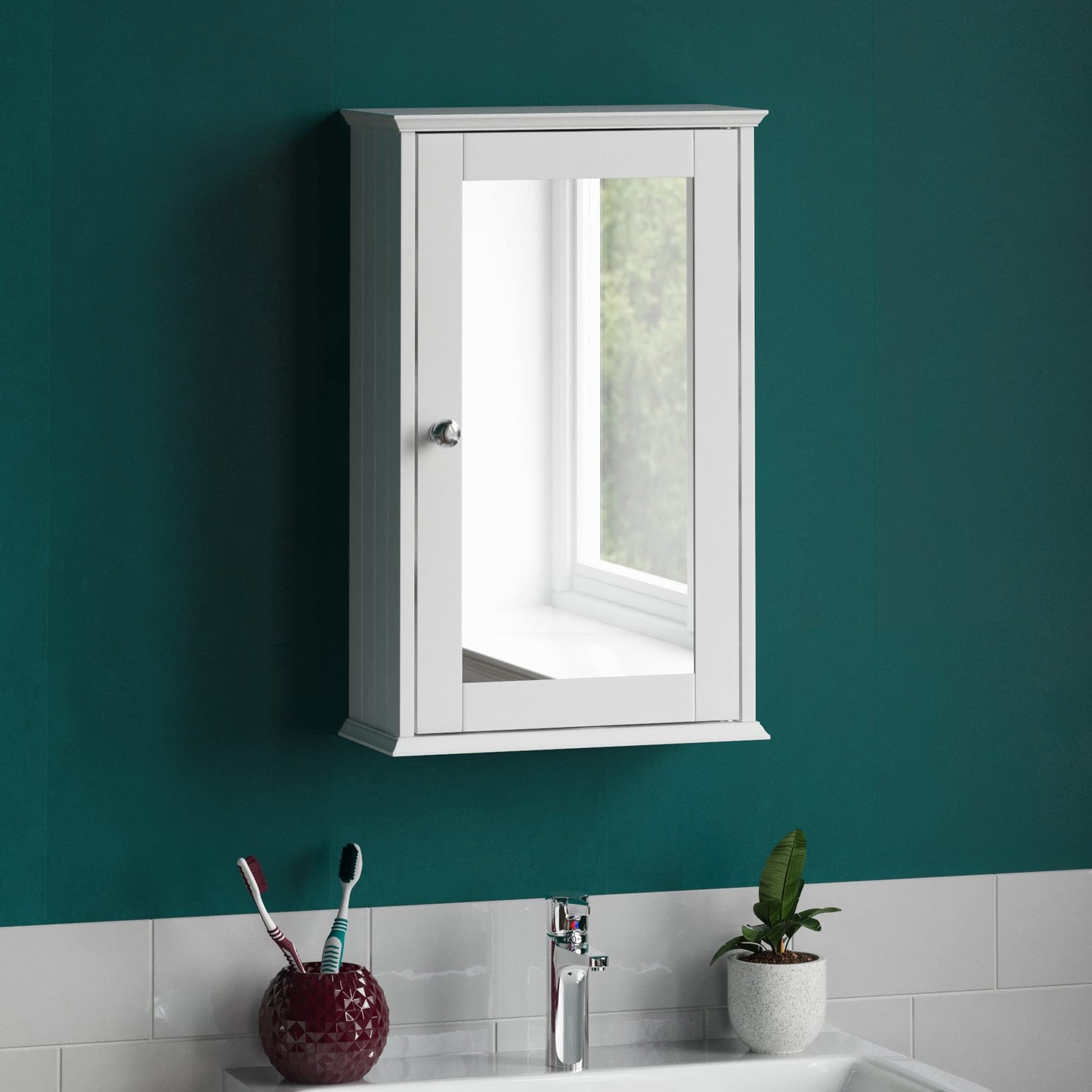 Bath Vida Priano Bathroom Cabinet Single Mirrored Door Wall Mounted, White