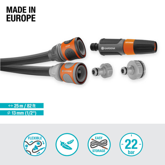 Gardena Liano Life Textile Hose 1/2 inch, 25m: Highly flexible textile garden hose, with PVC inner tube, no kinking, lightweight, weather-resistant