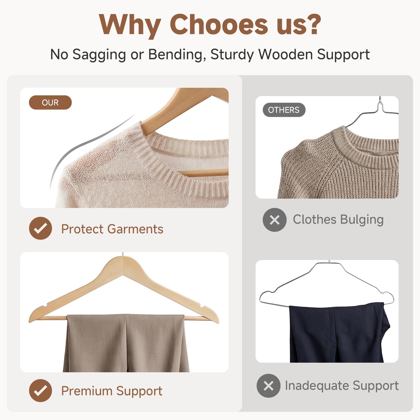 StorageWorks Wooden Coat Hangers 20 Pack, Heavy Duty Natural Wood Hangers for Clothes, Heavy Duty Coathangers with Shoulder Notches