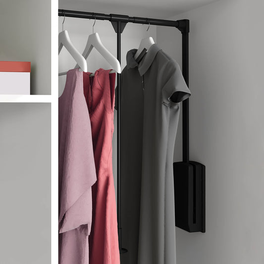 Emuca -Hang pull down wardrobe rail lift, adjustable width 17,7-23,6 inch (450-600mm), black, steel