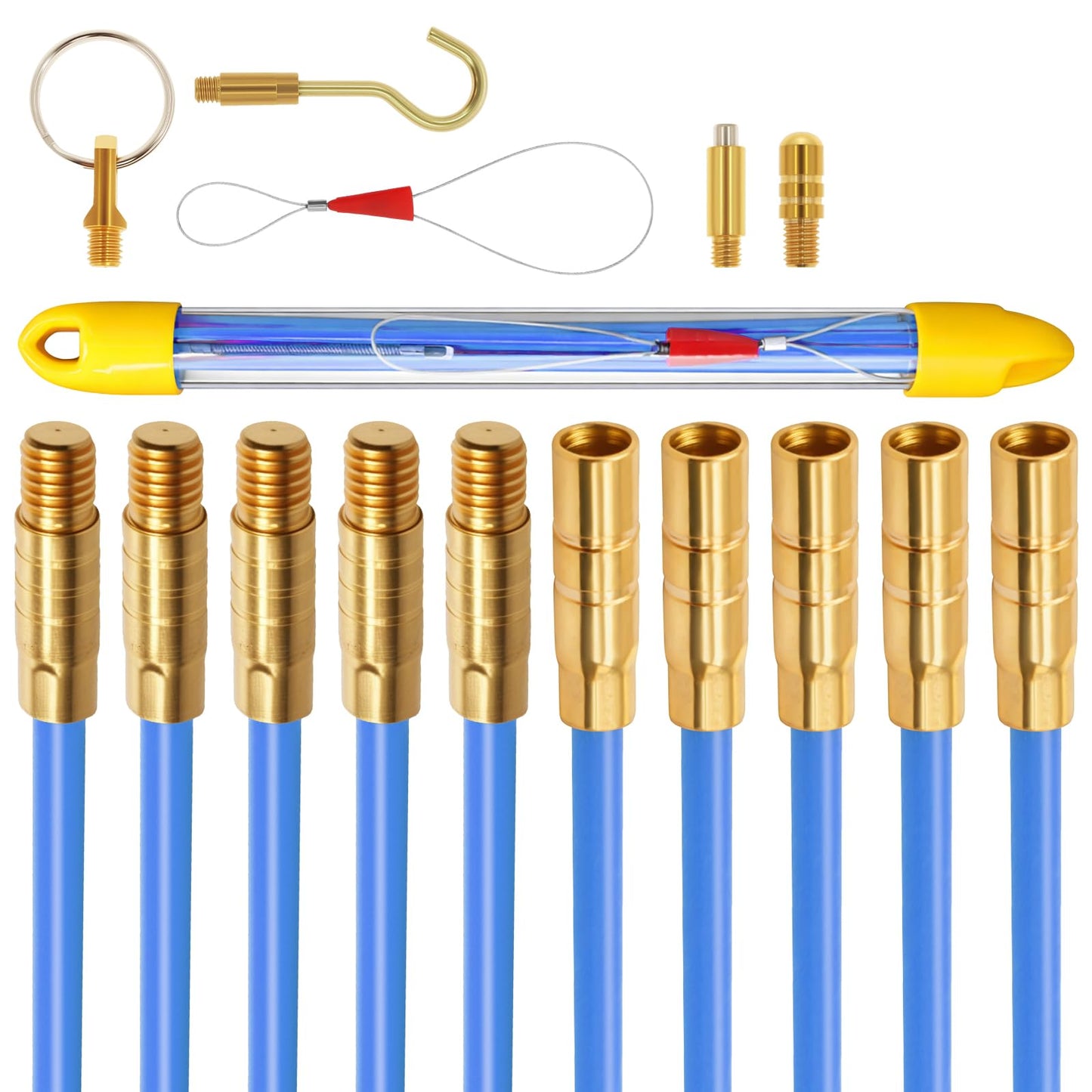 4.88M (16') Cable Rods, Fiberglass Electrical Connectable Fish Tape Pull Kit with Various Accessories?1.6ft per Pole, 10 Poles by Poweka