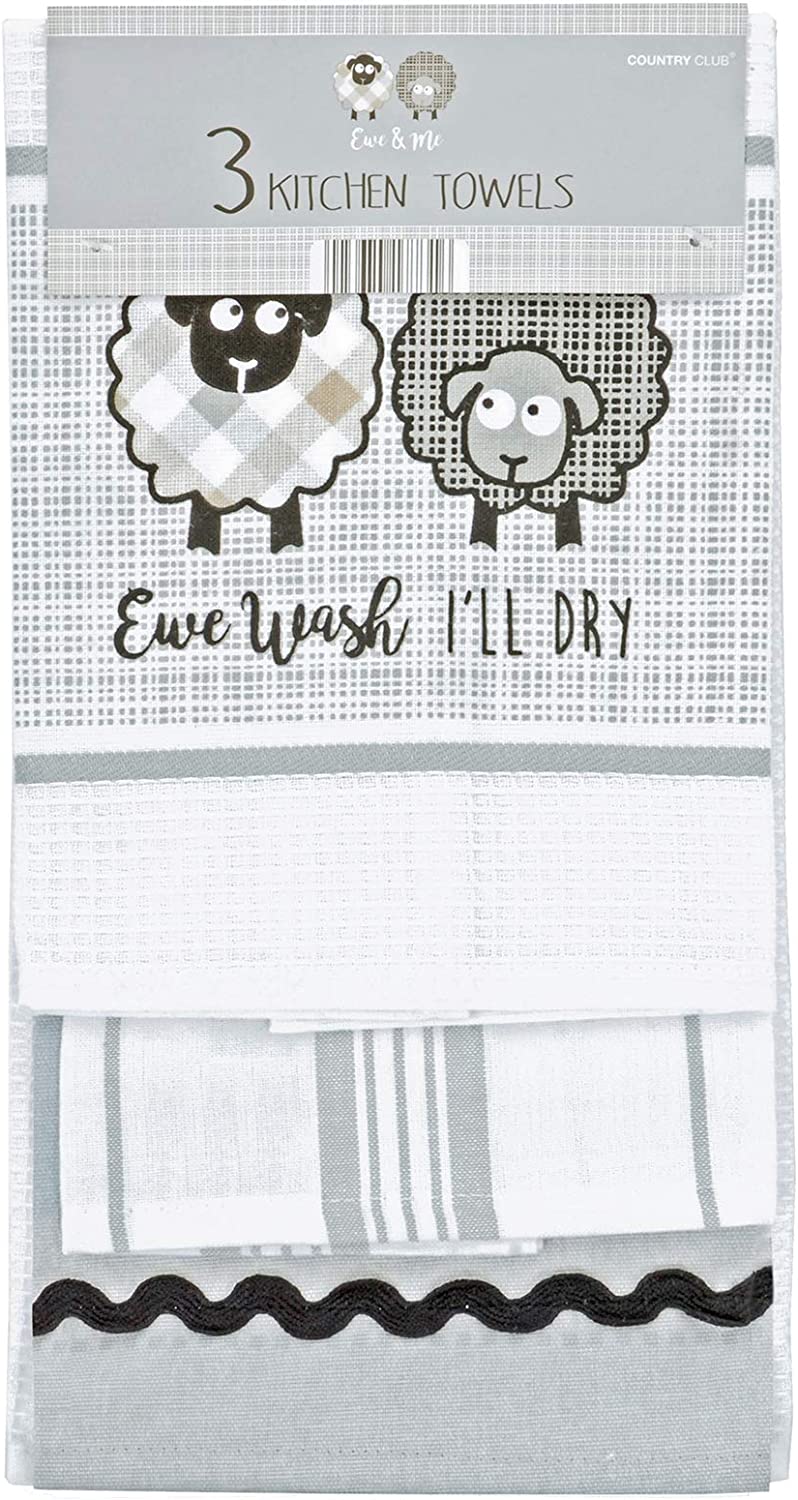 3PK Embroidered Kitchen Towels Ewe & Me