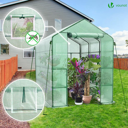 VOUNOT? Walk In Greenhouse with Shelves, Portable Plastic Green House for Garden & Outside, Large Growhouse, Green 143x215x195cm