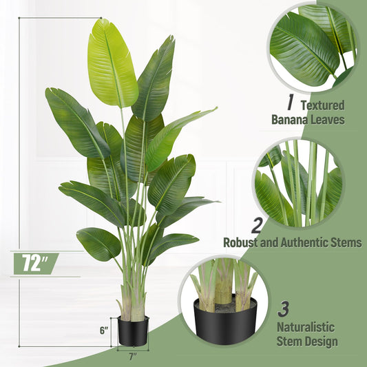 Keeplush Artificial Bird of Paradise Plant Outdoor 180cm Fake Tropical Banana Tree with 13 Leaves-Perfect Faux Plants for Indoor, Floor Plant in Pot