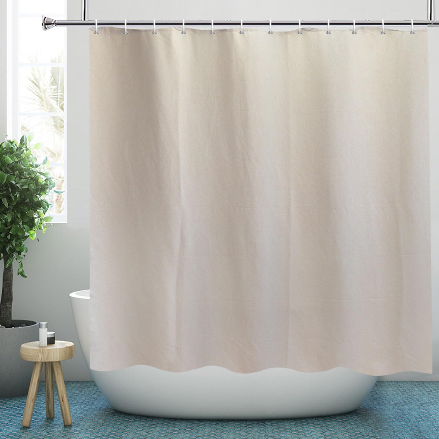 YISURE Beige Linen Textured Shower Curtain, Heavy Duty Fabric Shower Curtains for Bathroom Waterproof Thick Taupe Hotel Luxury, 180x180cm/71''x71''