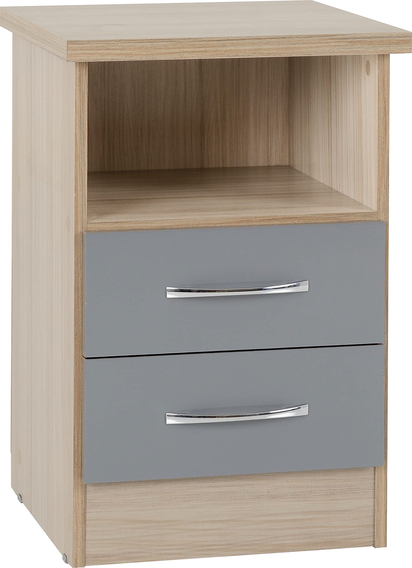Seconique Nevada 2 Drawer Bedside in Grey Gloss/Light Oak Effect Veneer