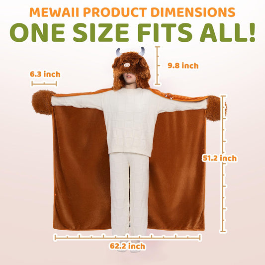 Mewaii Oversized Wearable Blanket Hoodie Kawaii Highland Cow Hooded Cloak, Soft Plush Flannel Blanket Hoodie, Unisex Cozy Blanket as Birthday Gifts