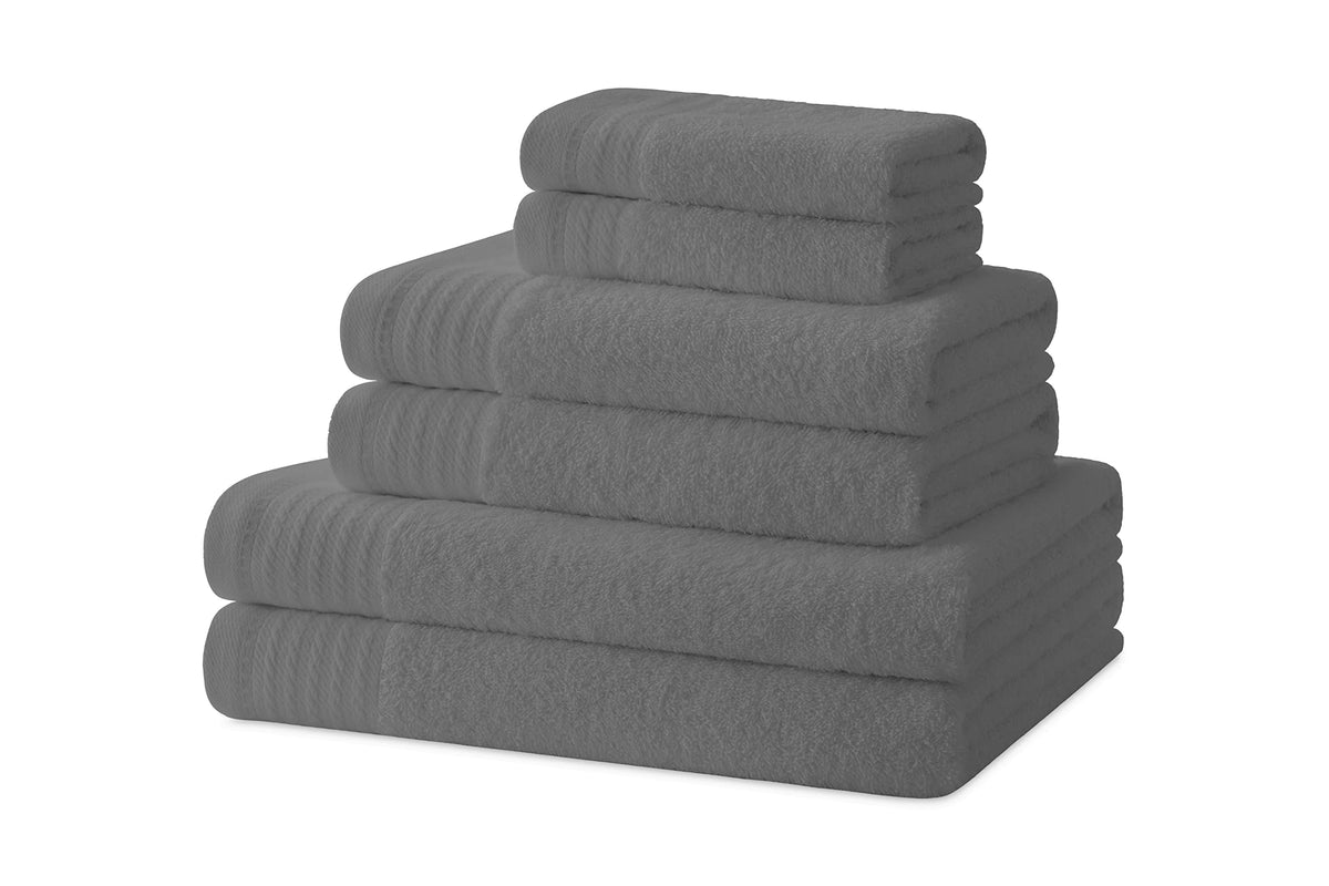 Degrees Home Bath Towel Set - 2 Shower, 2 Hand, 2 Bidet - 100% Cotton - 480 g/m2 - Slate