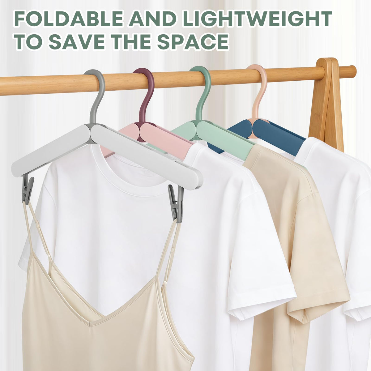 Minicoco Foldable Clothes Hangers with Clips, 4 Pack Space Saving Lightweight Travel Hangers, Strong Portable Folding Coat Hangers for Cruise