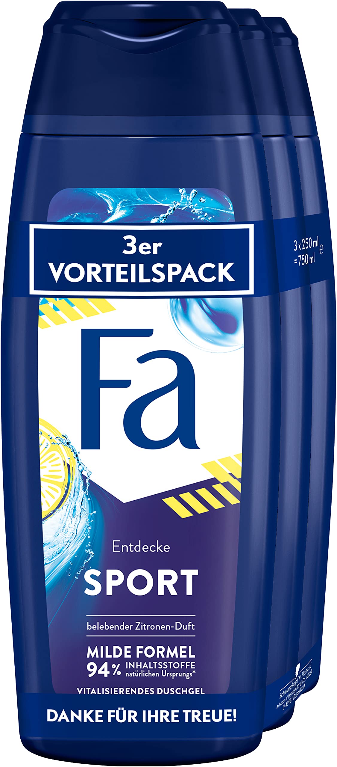 Fa Revitalising Sport Shower Gel with the revitalising fresh scent of green citrus 3, 750 ml