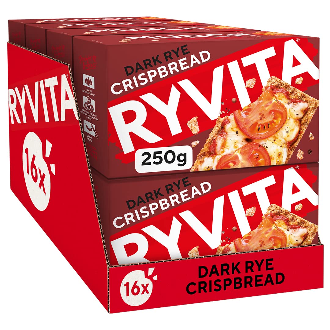 Ryvita Dark Rye Crispbread | Low Fat | Healthy Snack | High in Fibre | 16 PACKS of 250g