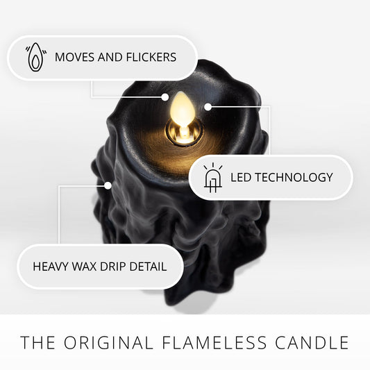 Luminara Heavy Wax Drip Flameless LED Candle, Black 2.5" x 6.5", Timer Function, Real Wax Pillar, Battery Operated Unscented Safe, Long-Lasting