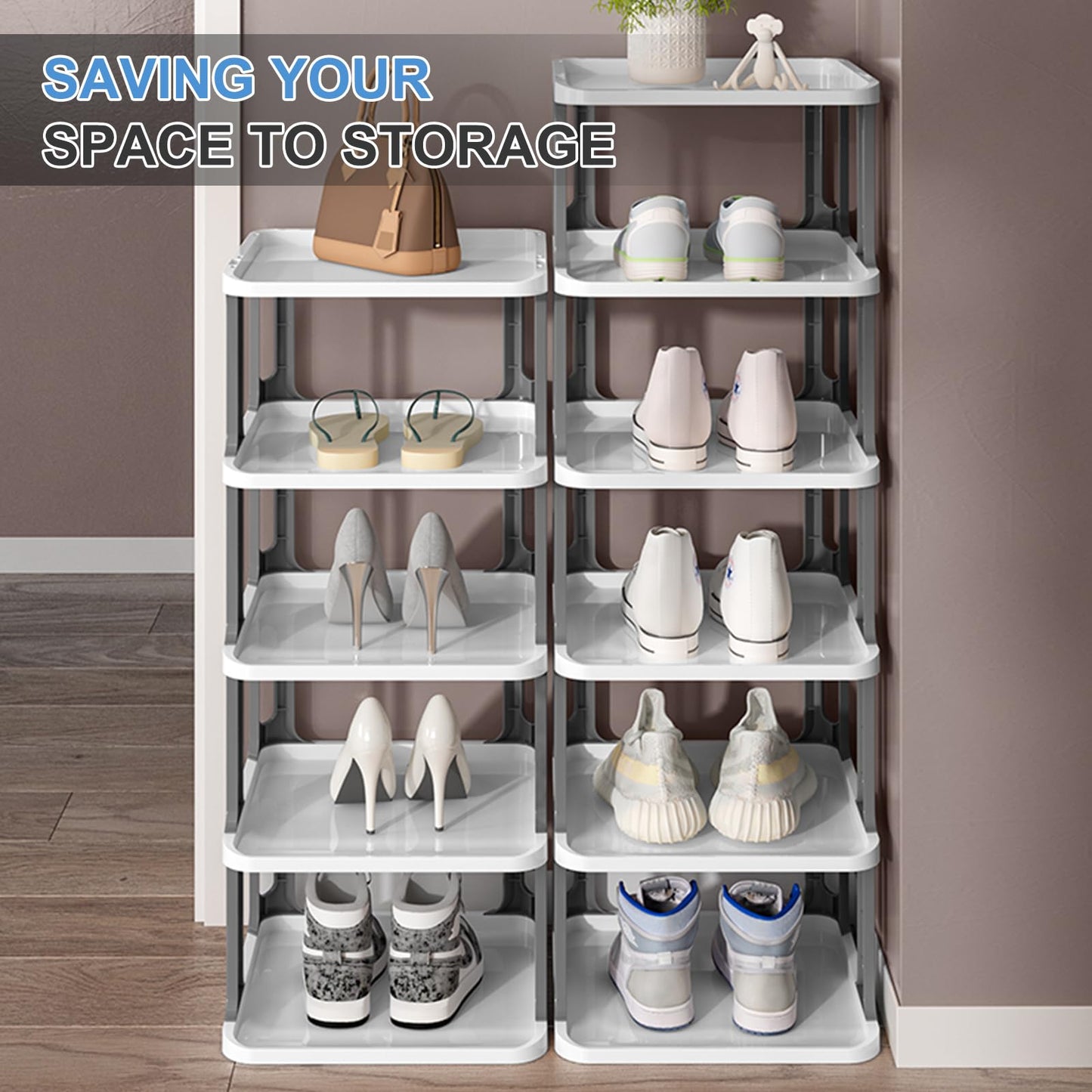 sourcing map 4-Tier Shoe Rack, Stackable Shoe Storage Organizer Adjustable Vertical Shoe Stand Rack Portable Folding Shoe Holder Shelf for Entryway