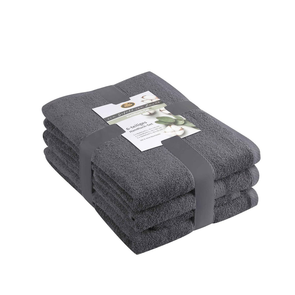 Gzze - Towel Set, 2 Hand Towels 50 x 100 cm, 2 Bath Towels 70 x 140 cm and 2 Guest Towels 30 x 50 cm, 100% Cotton, 480 g/m - Anthracite