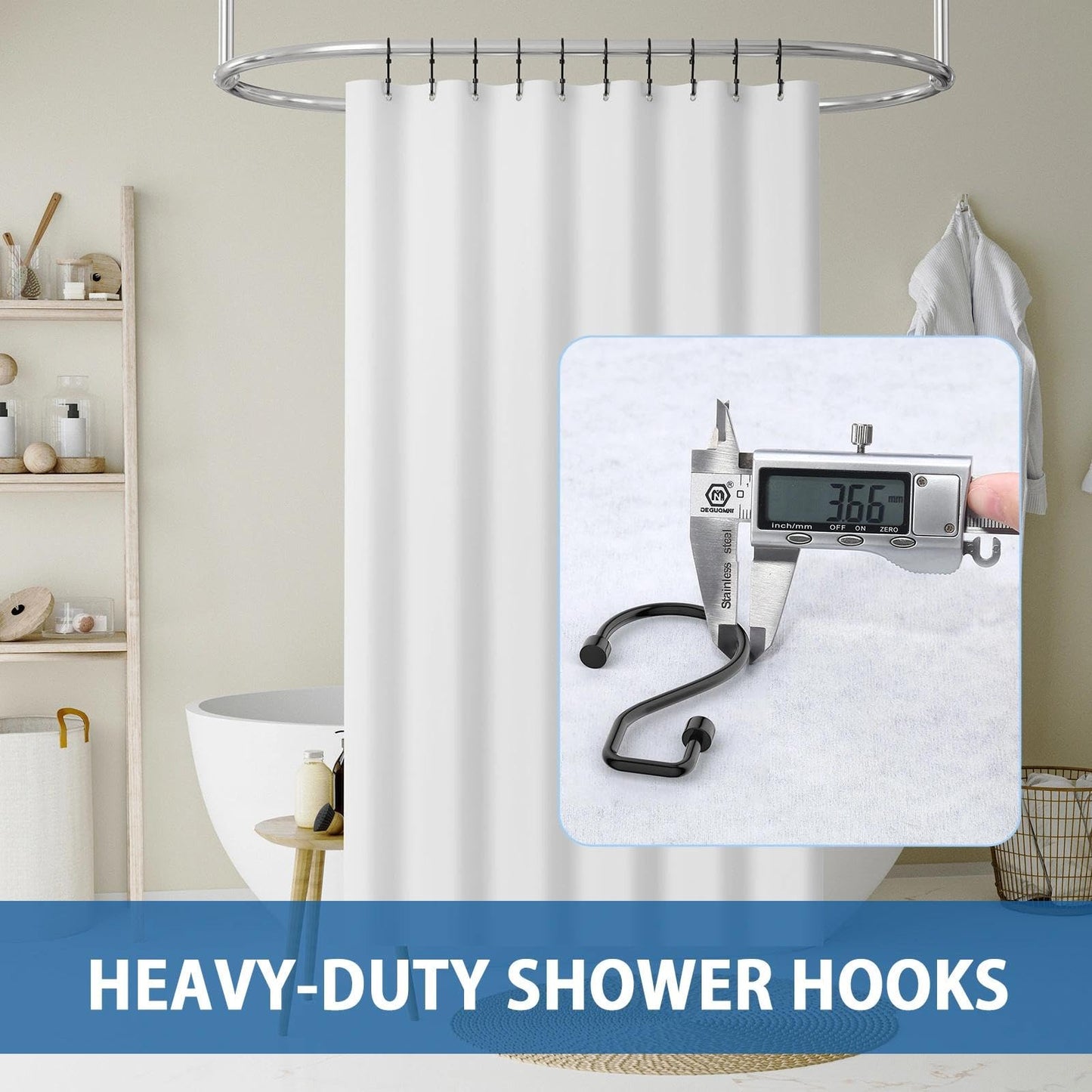 Goowin Shower Curtain Hooks, 12 Pcs S Shape Shower Curtain Rings, Rustproof Black Shower Curtain Rings