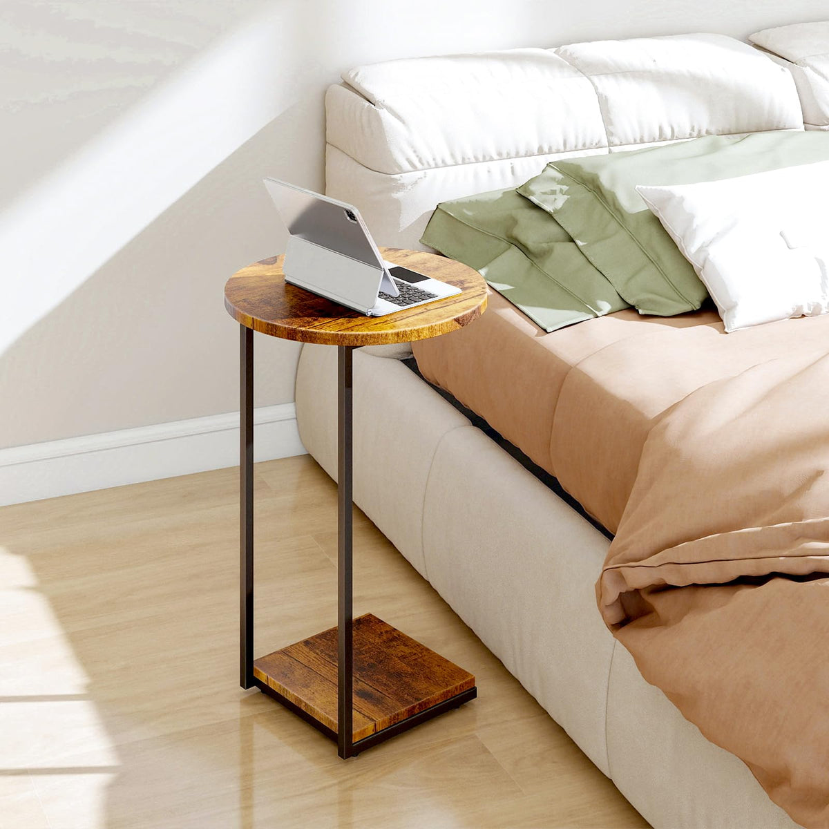 HDANI C-Shaped Side Table,Round End Table under Sofa,Bedside Table,Sofa Side Table with Metal Frame, Small Coffee Snack Table for Living Room