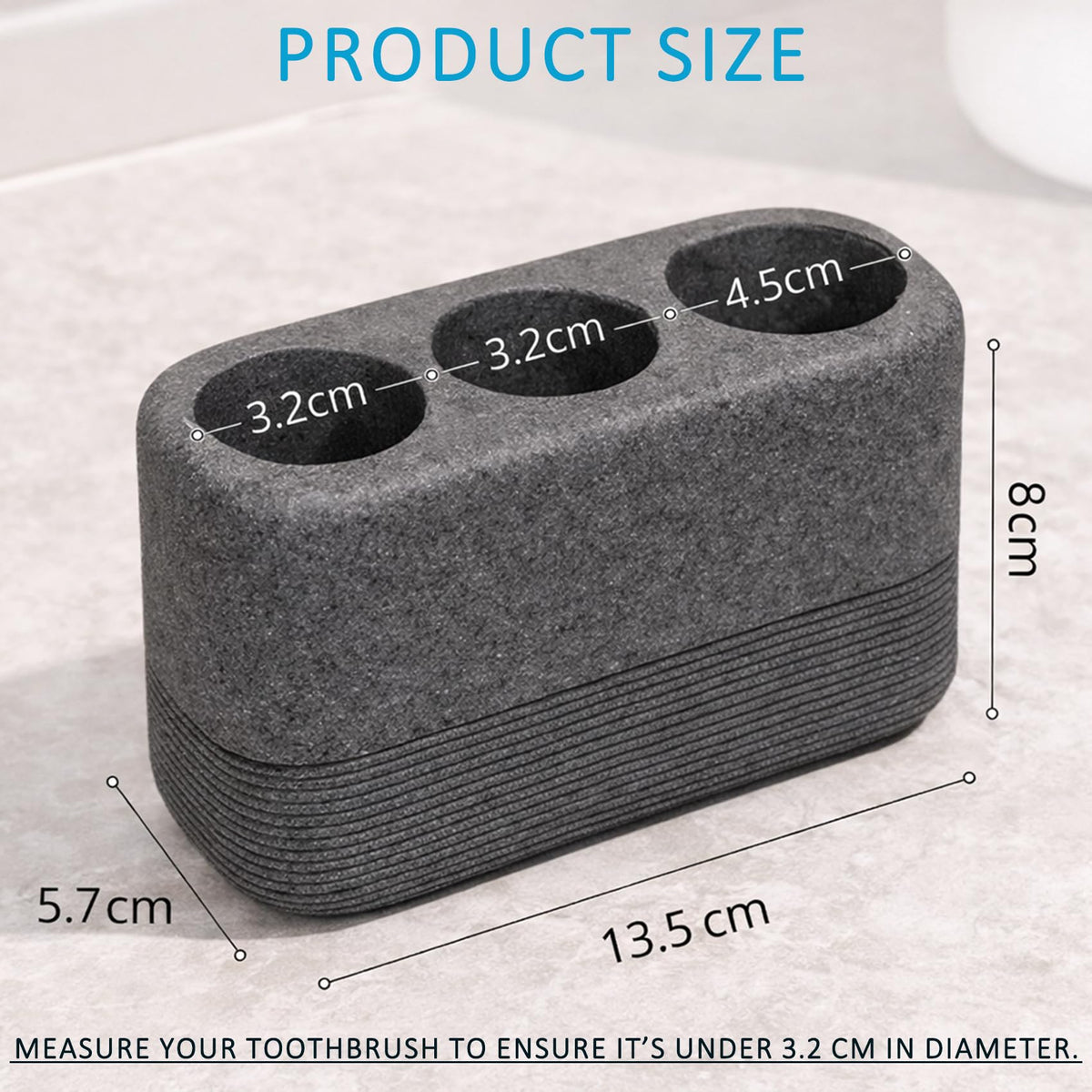 Blissilk Electric Toothbrush Holder Freestanding, Durable Resin Organizer with 3 Slots and Drainage for Bathroom Countertop, Vanity, and Sink - Grey