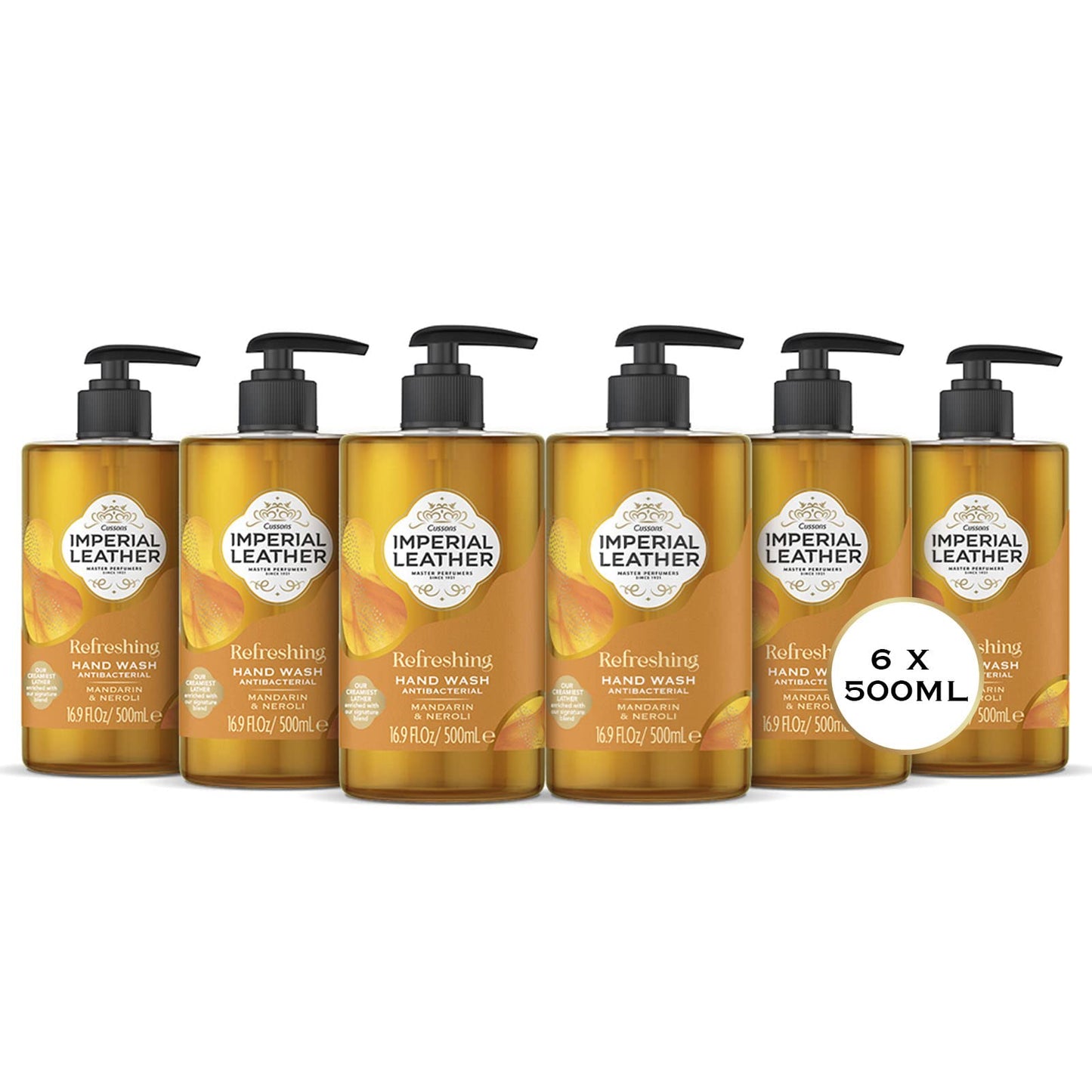Imperial Leather Refreshing Hand Wash, Mandarin & Neroli, Antibacterial, Signature Oil Blend, Gentle Skin Care, Bulk Buy, Pack of 6 x 500ml