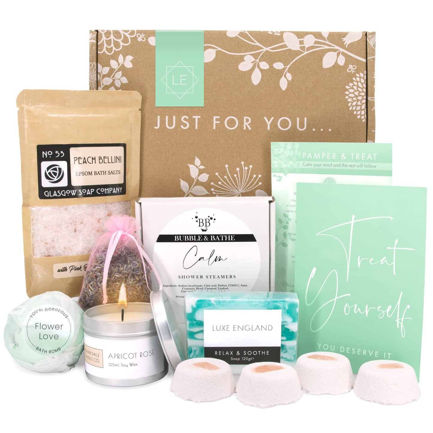 Pamper & Treat Gift Hampers for Women - All Occasion Gifts for Her Handmade in The UK by 6 Small Businesses: Shower Steamers, Candle, Bath Bomb & More
