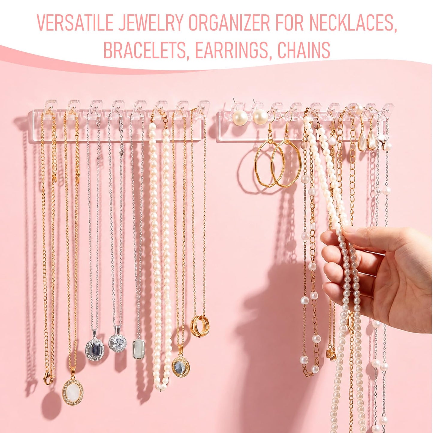 12Pcs Necklace Holder Wall Mounted, Acrylic Necklace Organizer with 8 Hooks
