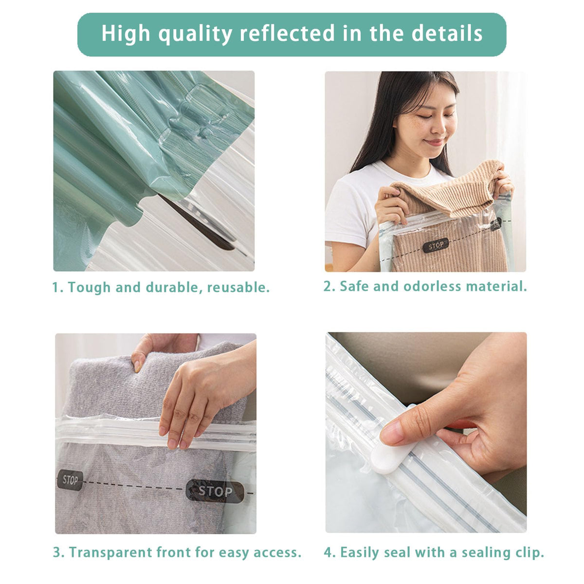 Vacuum Storage Bags, No Pump Required (2, 3D-1, XL)