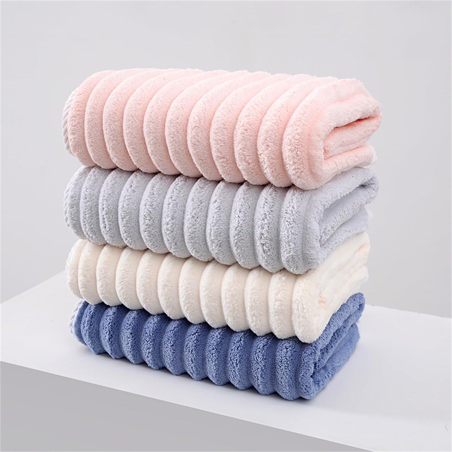 Soft Bath Towels Set, Microfiber Ribbed Oversized Bath Towels Extra Large for Bathroom, Home, Hotel, Spa, Beach, Pool, Gym (8-Piece Towel Set, Pink)