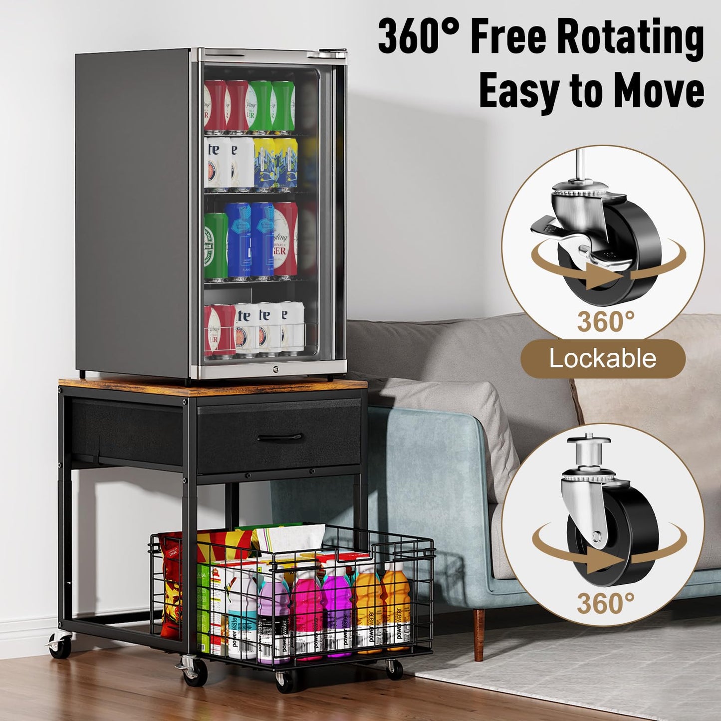 Housolution Mobile Mini Fridge Stand with Storage, Height Adjustable