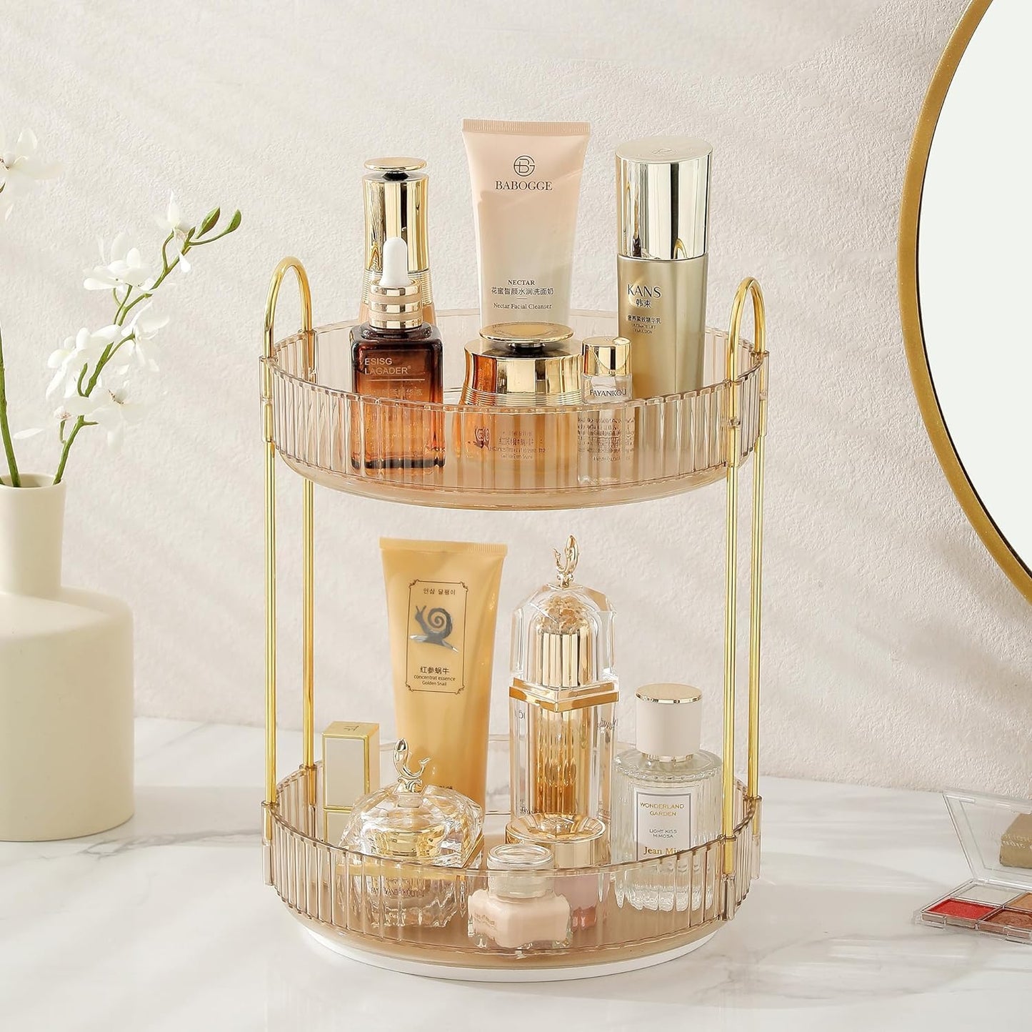 Rotating Makeup Organizer for Vanity, Large Skincare Make Up Storage Perfume Organizers for Bathroom Counter, Clear Cosmetic Lipstick Toiletry Dresser