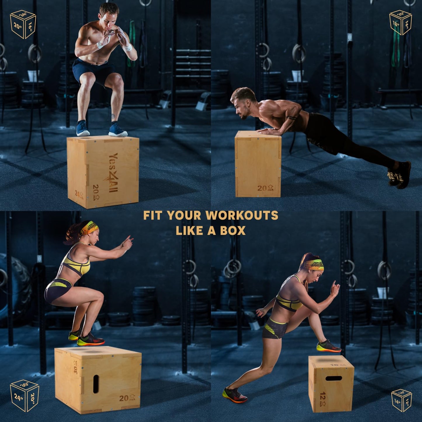 Yes4All Jumping Trainers Plyx Yes4All Wood Plyo Box Wooden Plyo Box for Exercise CrossFit Training MMA Plyometric Agility 3, A. Wood Basic, 40.6 x