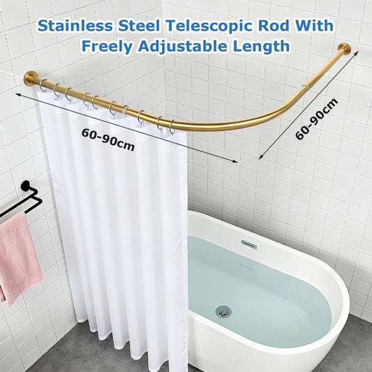Minicoco Shower Curtain Rail for Bathtubs, L-Shaped Shower Curtain Pole in three varations 68x98cm / 68x98 cm, Wall Mounted Shower Pole