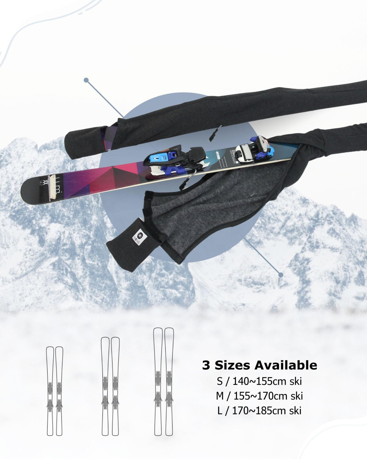 MONS Snow Skis Protection Fabric Soft Sleeve Cover Wide Open Easy Pack (L)