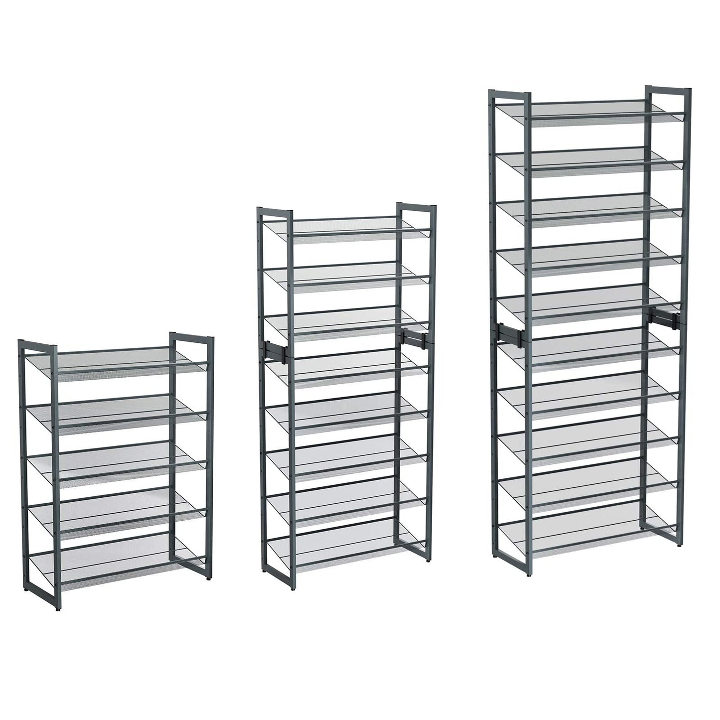 SONGMICS Shoe Rack, 5-Tier Stackable Shoe Storage Shelf, Metal Shoe Organiser with Adjustable Flat or Angled Shelves, 30.5 x 74 x 103.8 cm, Holds