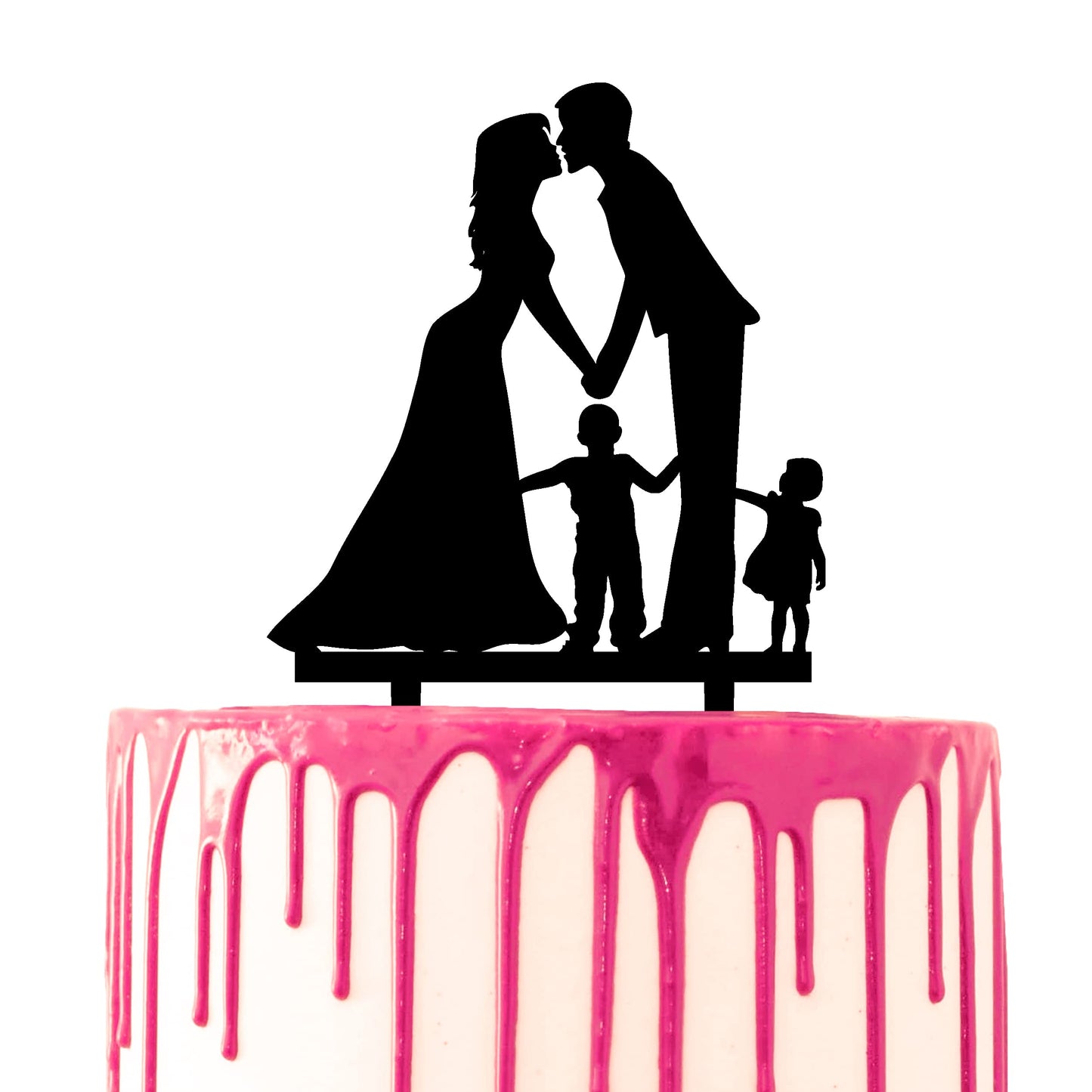 CARISPIBET cake topper marriage decoration anniversary wedding cake d?cor groom & bride kiss with a boy and a girl by their sides acryllic