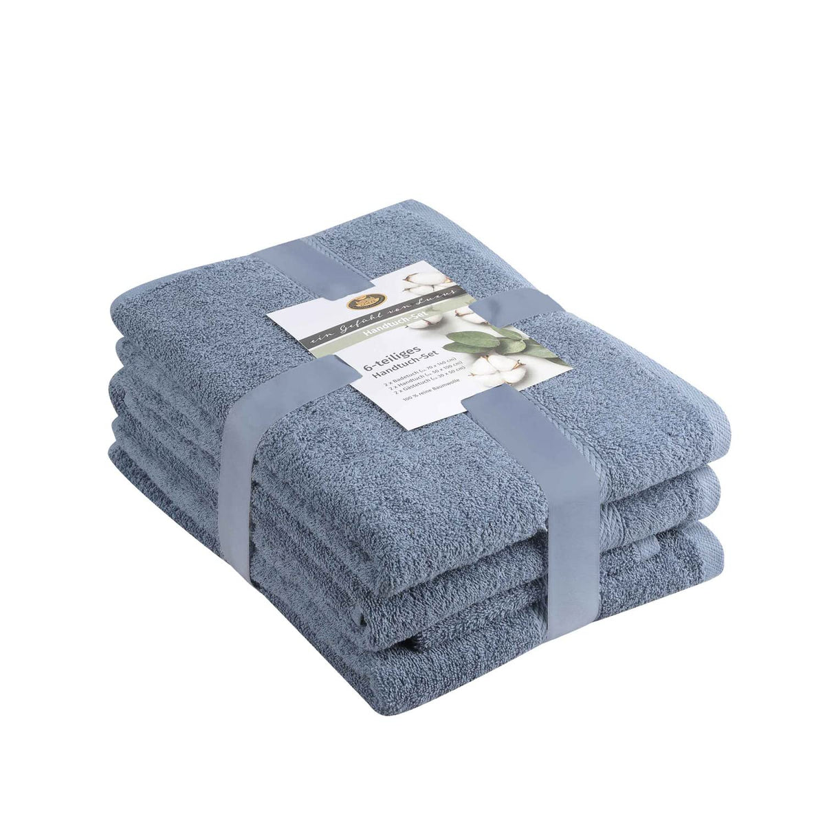 Gzze - Towel Set, 2 Hand Towels 50 x 100 cm, 2 Bath Towels 70 x 140 cm and 2 Guest Towels 30 x 50 cm, 100% Cotton, 480 g/m - Blue