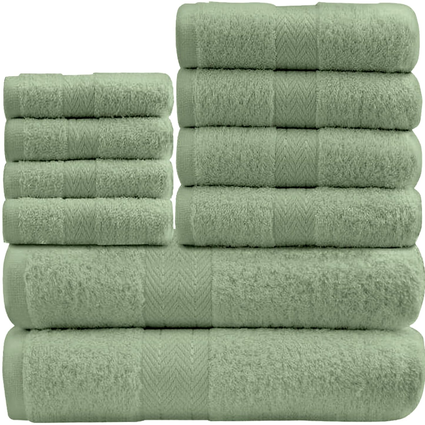 GC GAVENO CAVAILIA 10 Piece Towel Bale Set | Quick Drying Cotton Towel Highly Absorbent 450 GSM Sage Green Towels Set | Bathroom Towels Bale Set 4x