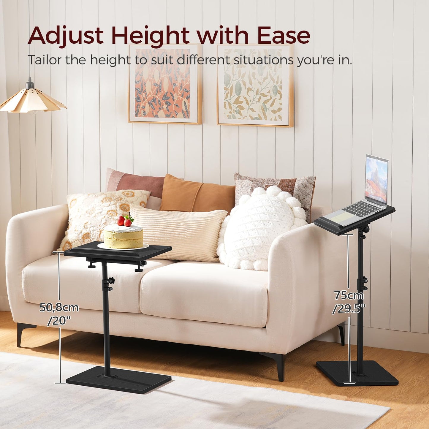 MAHANCRIS 360° Rotating End Table, Height-Adjustable Side Table, C-Shaped Side Furniture, Bedside Table, Snack Holder with Phone and Tablet Slot
